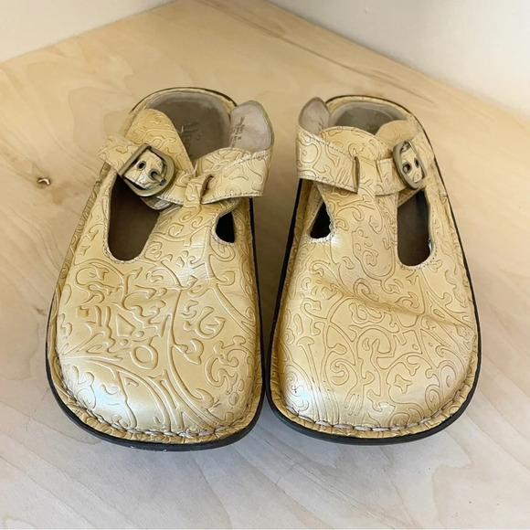 Alegria Light metallic gold leather slip-on Clogs Mule Sz 38 - Picture 2 of 10